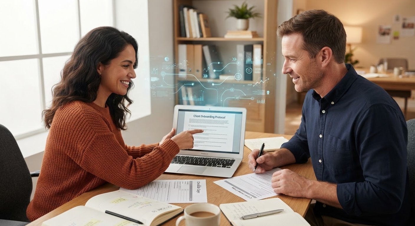 Small-business team reviewing a digital onboarding process