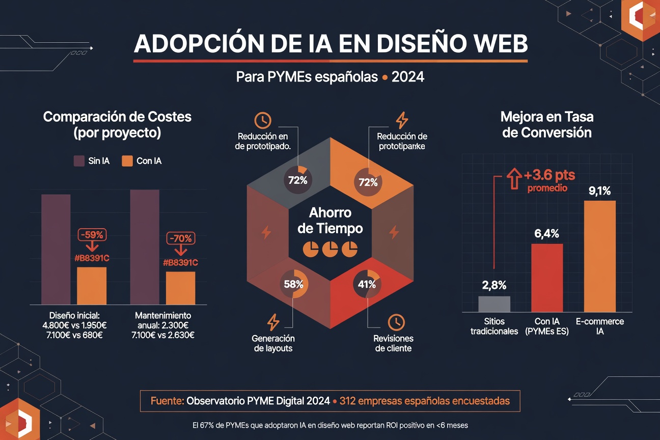 Infografía: comparativa de tiempos y costes entre agencia tradicional y proceso con IA para diseño web de pymes en España